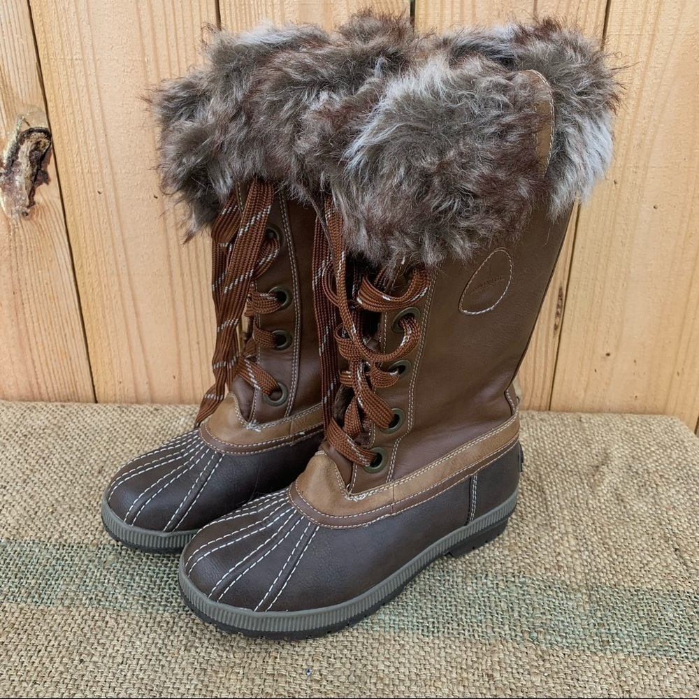 London Fog Melton Luxe Duck Boots Faux Fur Trim Winter Snow Size 6 Waterproof